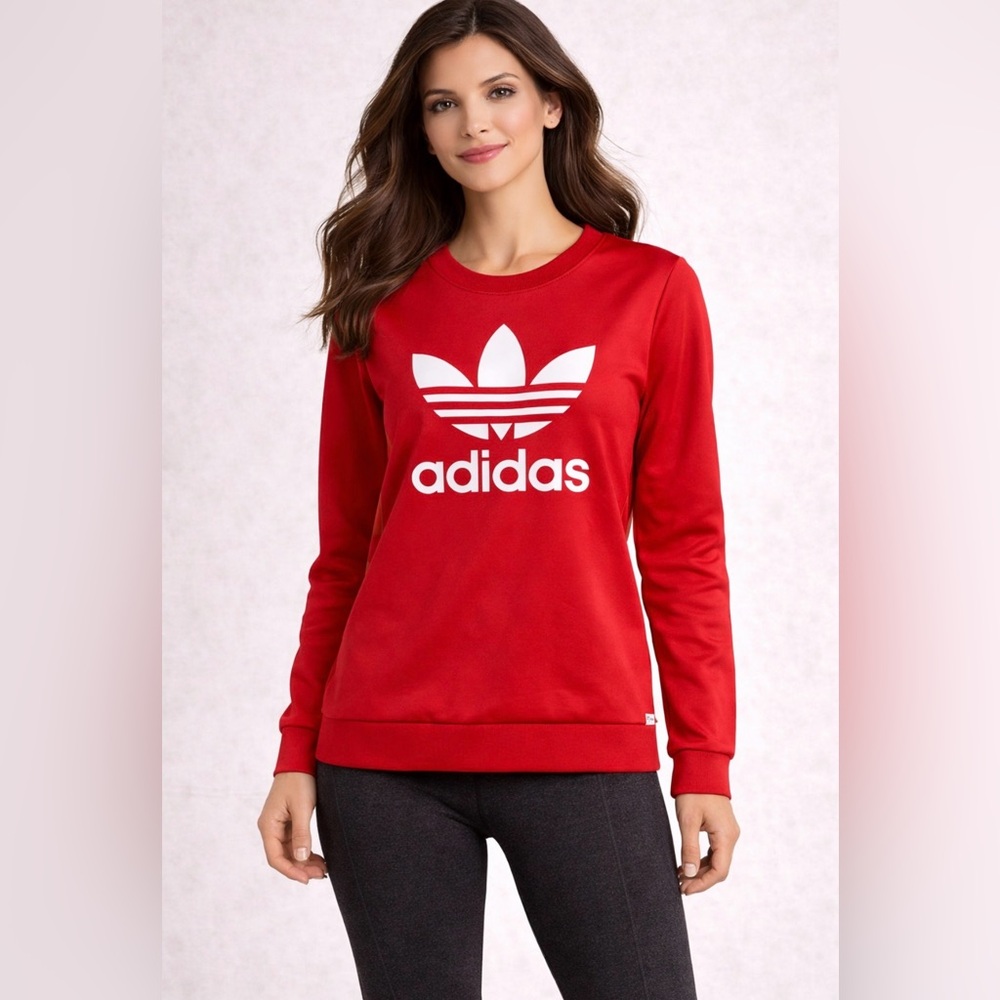Adidas Originals Red Trefoil Logo Crewneck Sweatshirt Women’s Small(A428)✨ - Picture 2 of 16